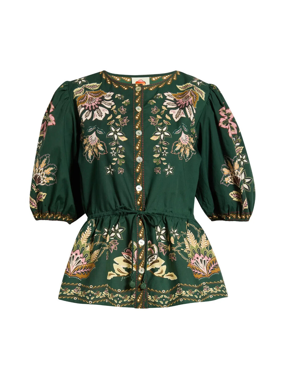 New, Farm Rio Garden Delight Peasant Top in Green Sz L #T4087